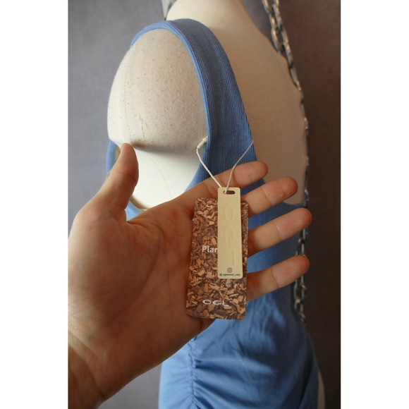 OGL Move Blue Ribbed Ruched Tank Top Built-In Bra Boat Neck Scoop Back NWT XS - Picture 4 of 7